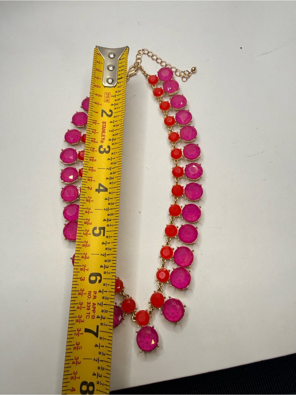 INC Gold Tone Pink & Orange Statement Necklace Bib Style NWOT - Picture 3 of 4